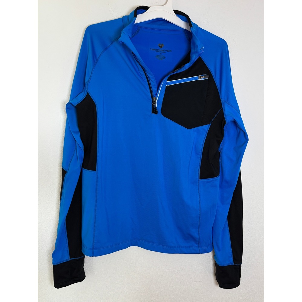 Obermeyer Mens Blue Black Colorblock 1/4 Zip Pullover Thumbholes Size M